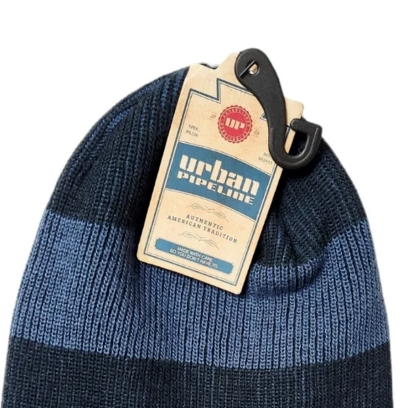 Blue Striped Ribbed Beanie Knit Cap | Urban Pipeline | OS - Picture 4 of 6